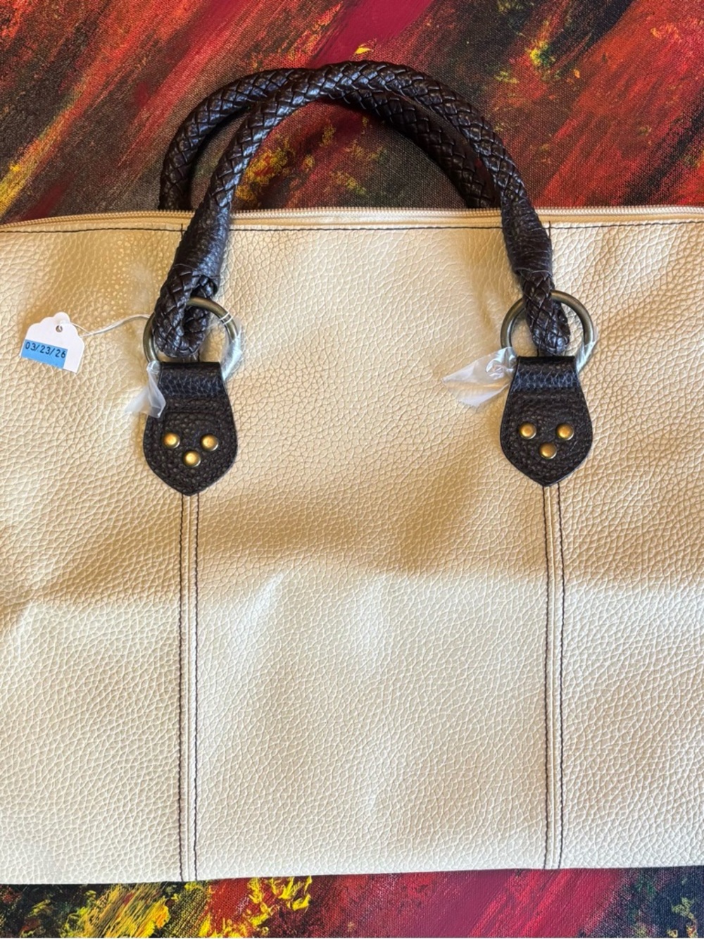 Estee Lauder Cream pebbled faux leather Tote